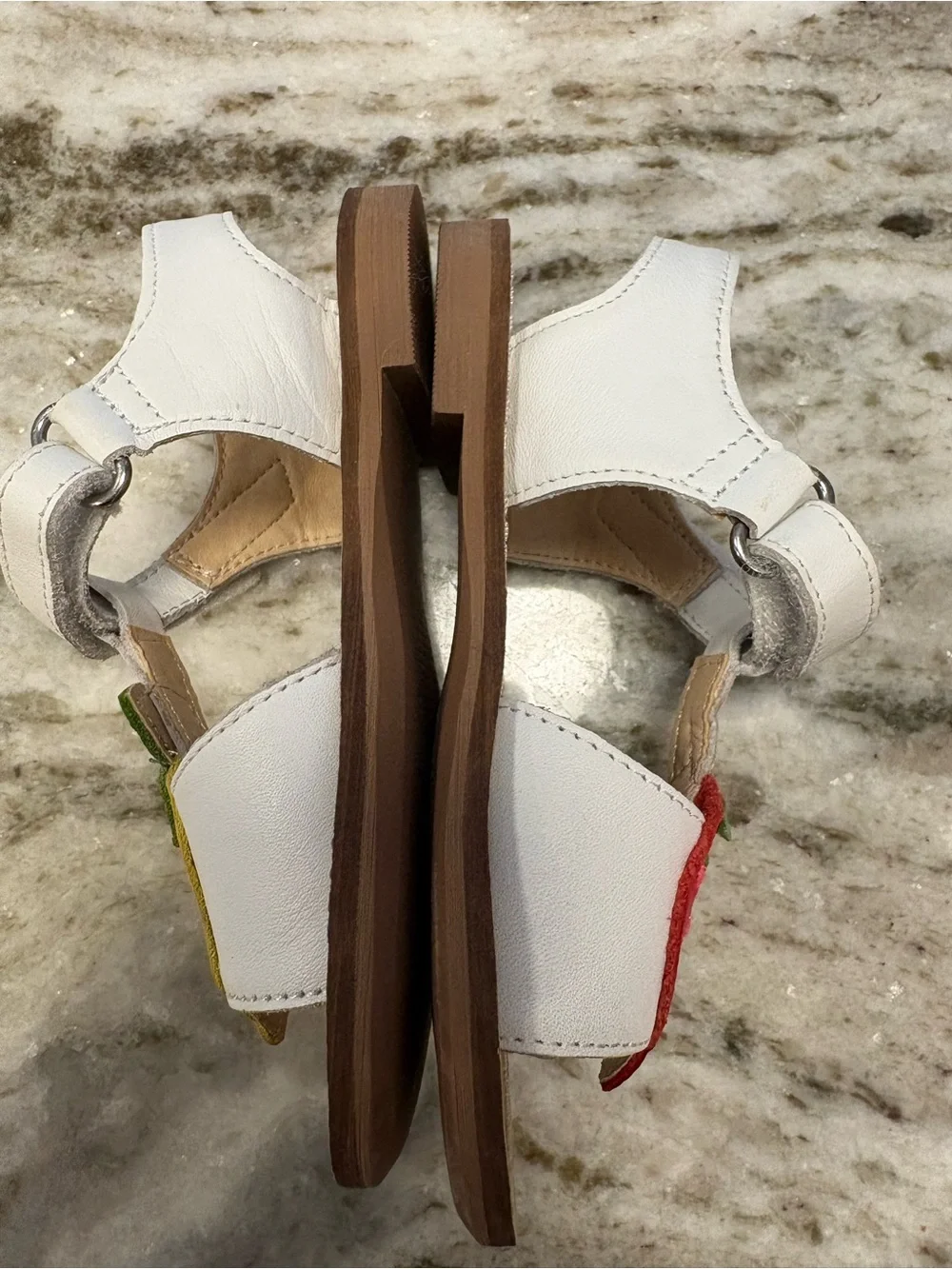 Mini Boden White Kids Sandals with Lemon and Strawberry Appliqués